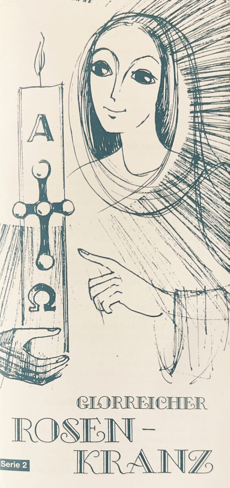 Maria gezeichnet mit Osterkerze als Symbol für die Auferstehung Jesu
