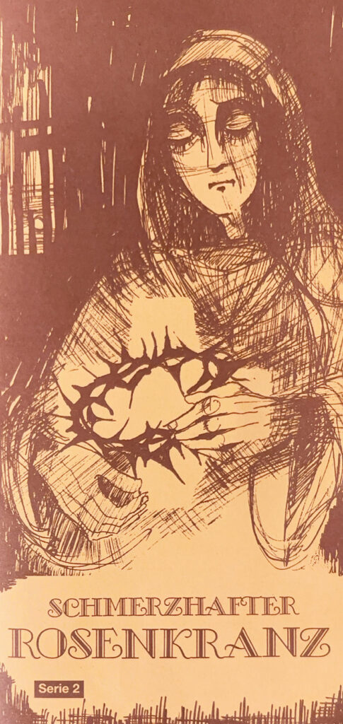 Mutter Maria traurig mit Dornenkrone in der Hand - Flyer Cover Betrachtung schmerzhafter Rosenkranz RSK