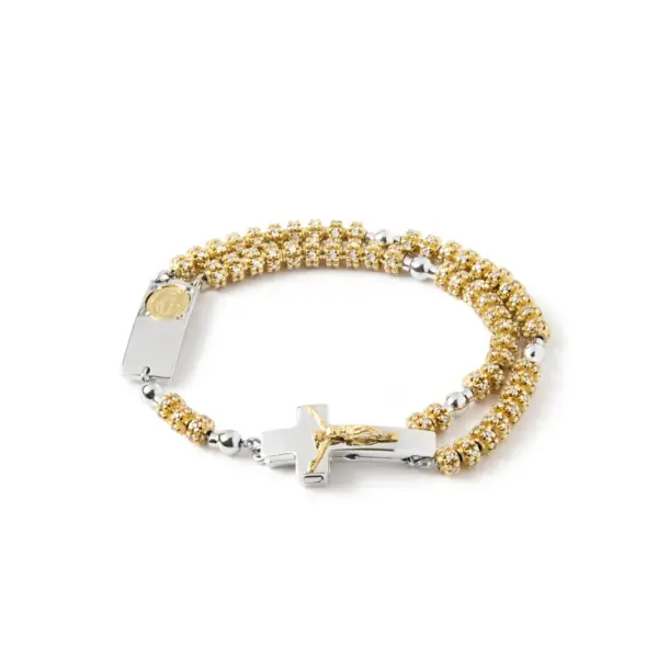 Armband Rosalet mit Goldperlen und Kristallbesatz, sowie silbernen Vater-unser Perlen.