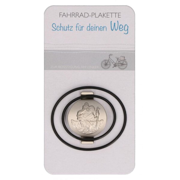 Christophorus Fahrrad Plakette für den Lenker mit zwei Gummis zum Befestigen