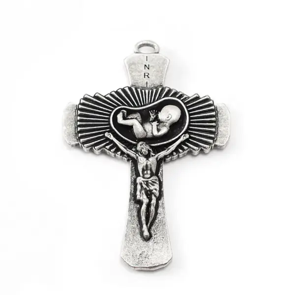 Vorderseite Kreuz Ghirelli Pro Life Rosenkranz mit Jesus und einem ungeborenen Kind