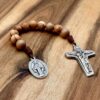 10er Rosenkranz Olivenholz offen mit Schönstattkreuz und wundertätiger Medaille
