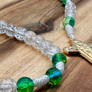 Schönstatt Rosenkranz Crackle-Glas weiß-grün