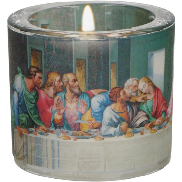 Glaswindlicht Letztes Abendmahl – Seitenansicht der farbigen Banderole mit Jesus und den Aposteln
