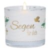 Glaswindlicht Segen für dich mit goldener Schrift, Friedenstaube und Kreuz auf hellem Glas