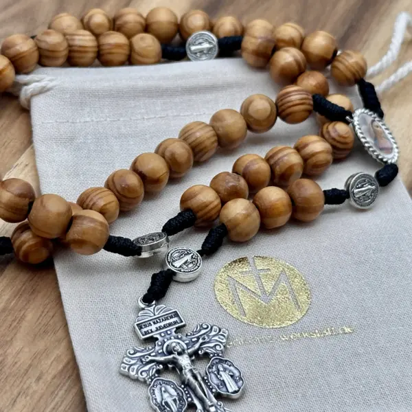 Olivenholz-Rosenkranz Barmherziger Jesus mit Geschenkbeutel der Rosenkranz Werkstatt