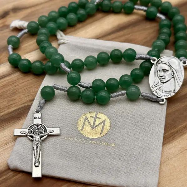 Rosenkranz Medjugorje Aventurin mit Geschenkbeutel der Rosenkranz Werkstatt