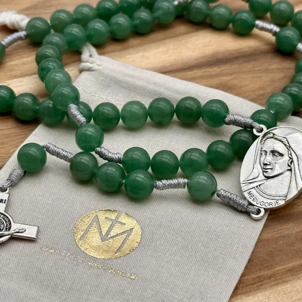 Medjugorje-Mittelstück des Aventurin-Rosenkranzes mit Geschenkbeutel