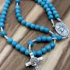 Benediktuskreuz und Medjugorje-Mittelstück des Rosenkranz Medjugorje Türkis