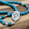 Mittelstück mit der Madonna von Medjugorje am Rosenkranz Medjugorje Türkis